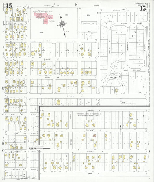 Sanborn Fire Insurance Map from Goose Creek, Harris County, Texas (1939), Sheet #0015 - Historic Sanborn Fire Insurance Map Print, vintage old map wall art, antique decor, genealogy gift, Texas Texas map