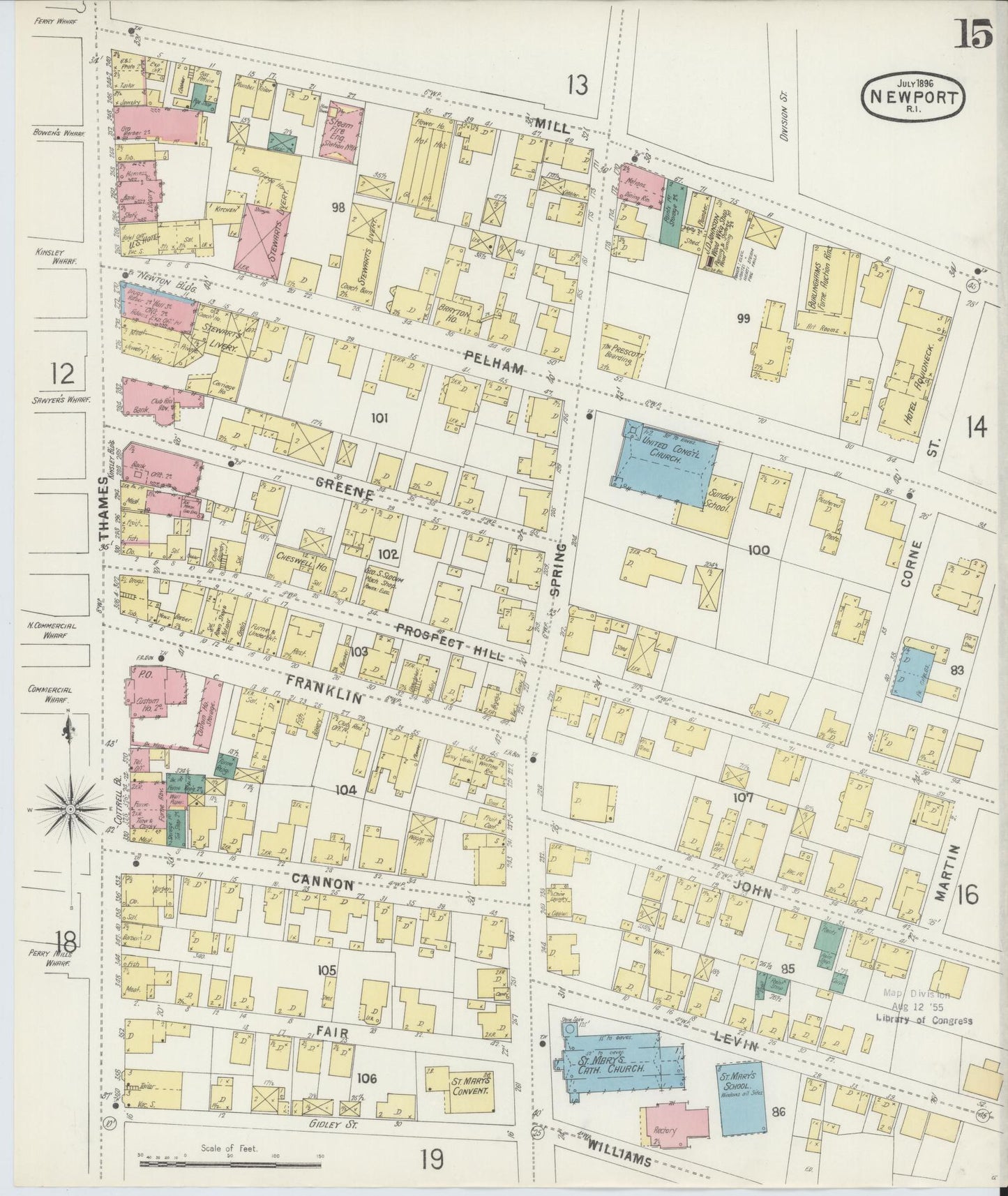 Sanborn Fire Insurance Map from Newport, Newport County, Rhode Island (1896), Sheet #0015 - Complete Map Set gallery image, historic Sanborn map, vintage wall art, Rhode Island Rhode Island