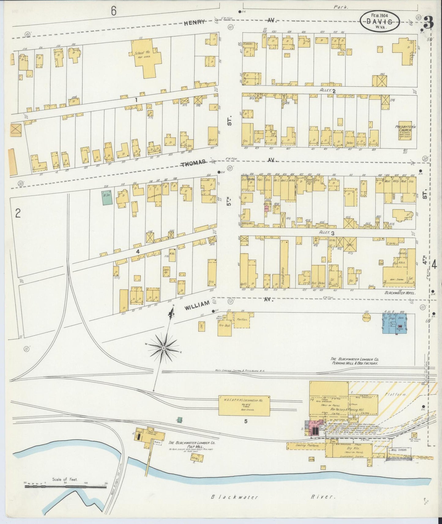Sanborn Fire Insurance Map from Davis, Tucker County, West Virginia (1904), Sheet #0003 - Complete Map Set gallery image, historic Sanborn map, vintage wall art, West Virginia West Virginia
