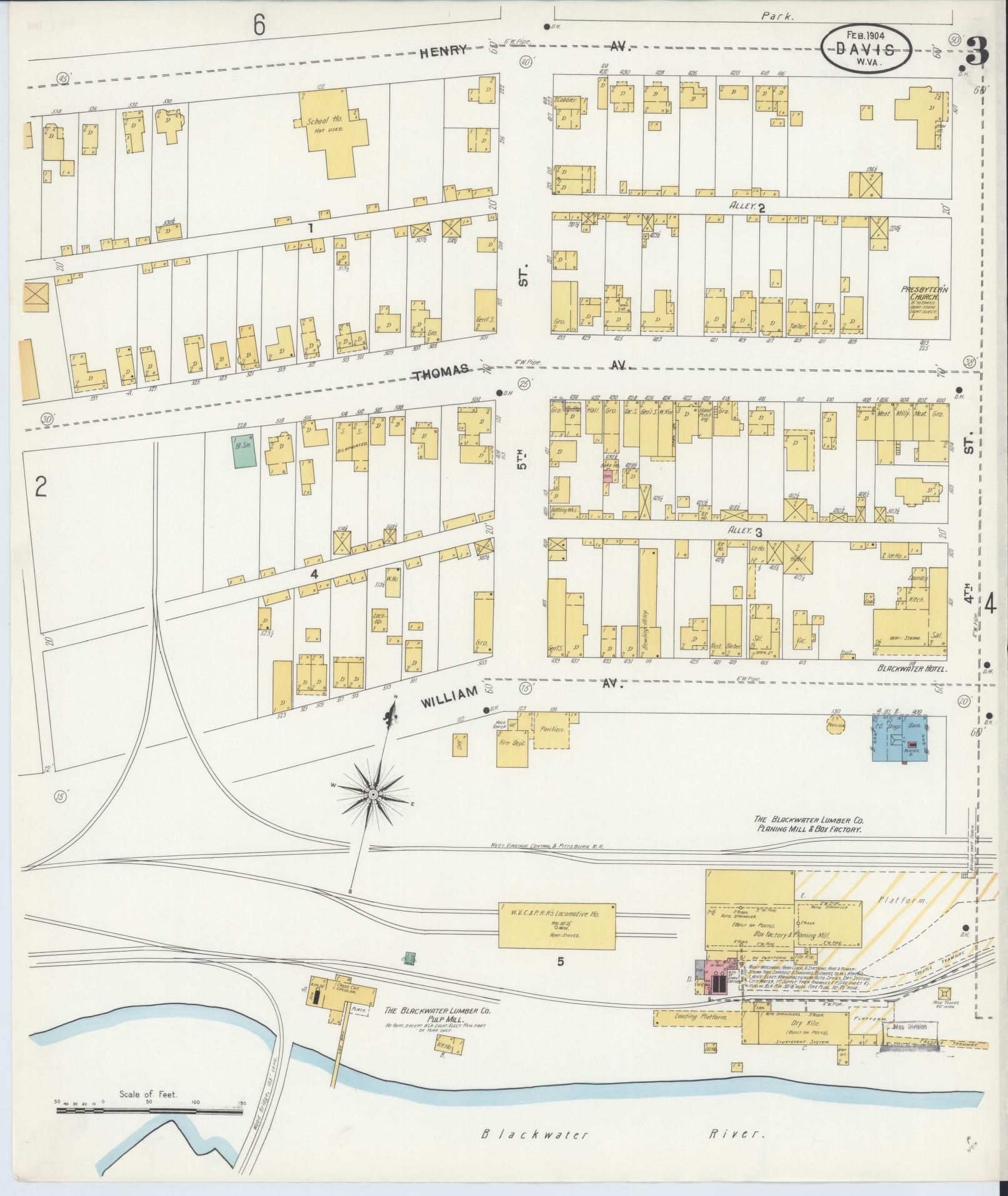 Sanborn Fire Insurance Map from Davis, Tucker County, West Virginia (1904), Sheet #0003 - Complete Map Set gallery image, historic Sanborn map, vintage wall art, West Virginia West Virginia