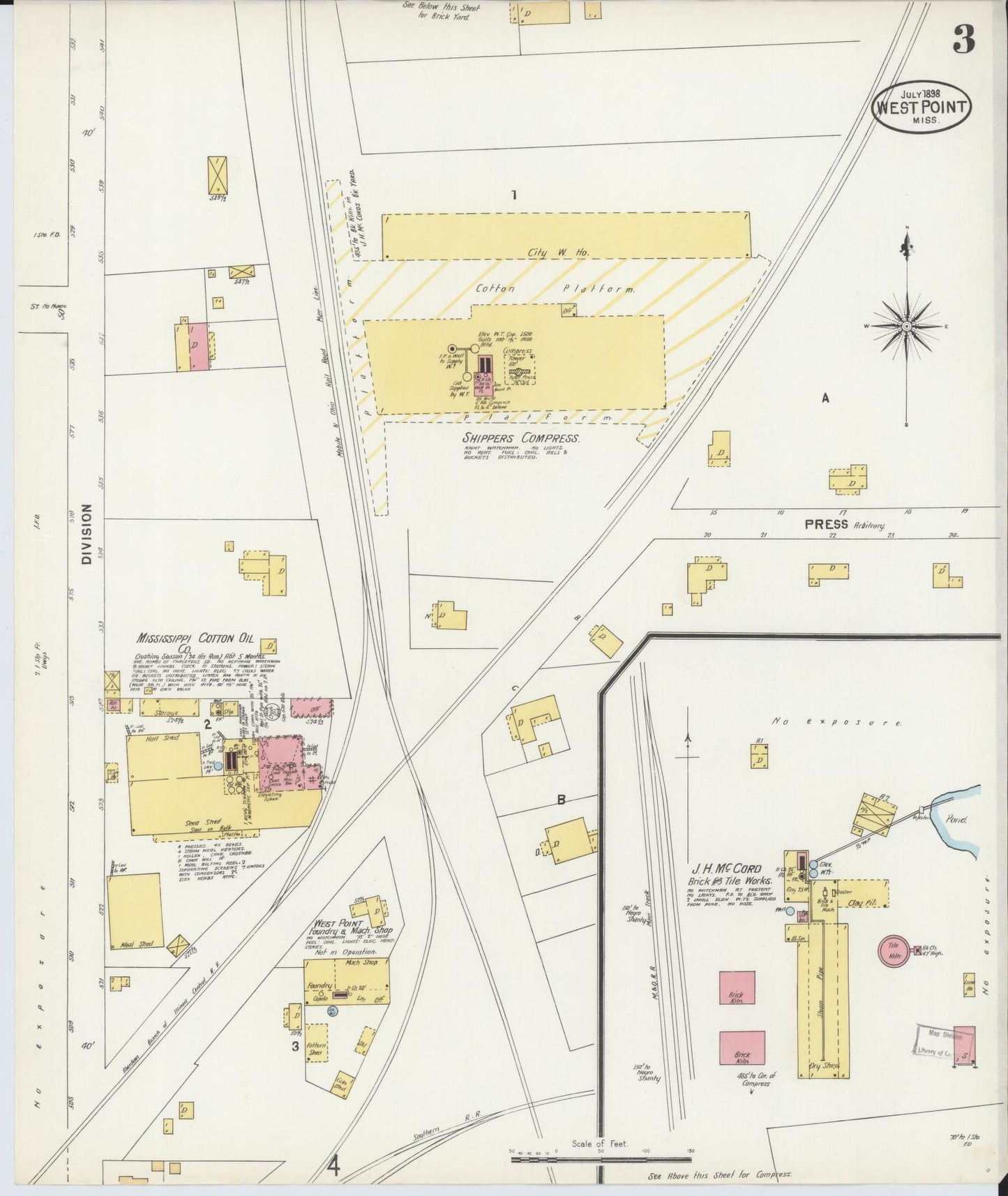 Sanborn Fire Insurance Map from West Point, Clay County, Mississippi (1898), Sheet #0003 - Historic Sanborn Fire Insurance Map Print, vintage old map wall art, antique decor, genealogy gift, Mississippi Mississippi map