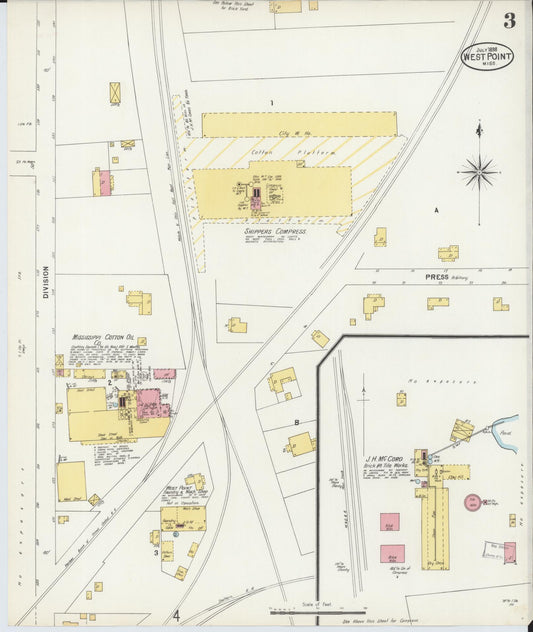 Sanborn Fire Insurance Map from West Point, Clay County, Mississippi (1898), Sheet #0003 - Historic Sanborn Fire Insurance Map Print, vintage old map wall art, antique decor, genealogy gift, Mississippi Mississippi map