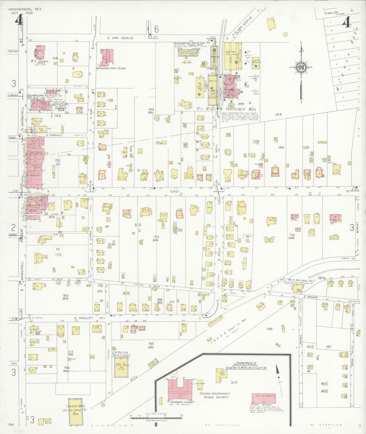 Sanborn Fire Insurance Map from Henderson, Rusk County, Texas (1933), Sheet #0004 - Historic Sanborn Fire Insurance Map Print, vintage old map wall art, antique decor, genealogy gift, Texas Texas map