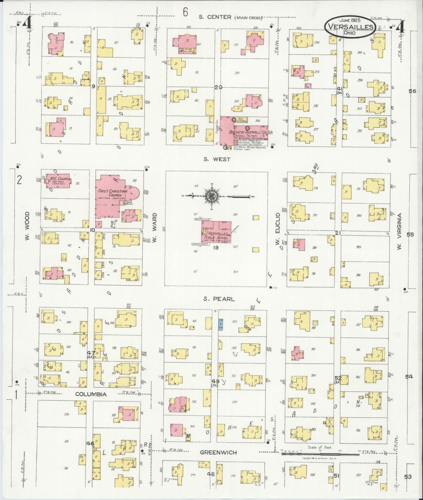 Sanborn Fire Insurance Map from Versailles, Darke County, Ohio (1925), Sheet #0004 - Historic Sanborn Fire Insurance Map Print, vintage old map wall art, antique decor, genealogy gift, Ohio Ohio map