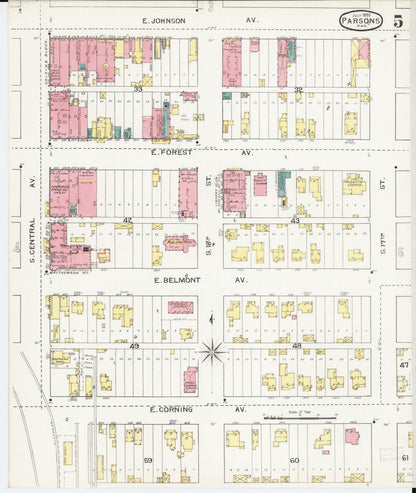 Sanborn Fire Insurance Map from Parsons, Labette County, Kansas (1893), Sheet #0005 - Complete Map Set gallery image, historic Sanborn map, vintage wall art, Kansas Kansas