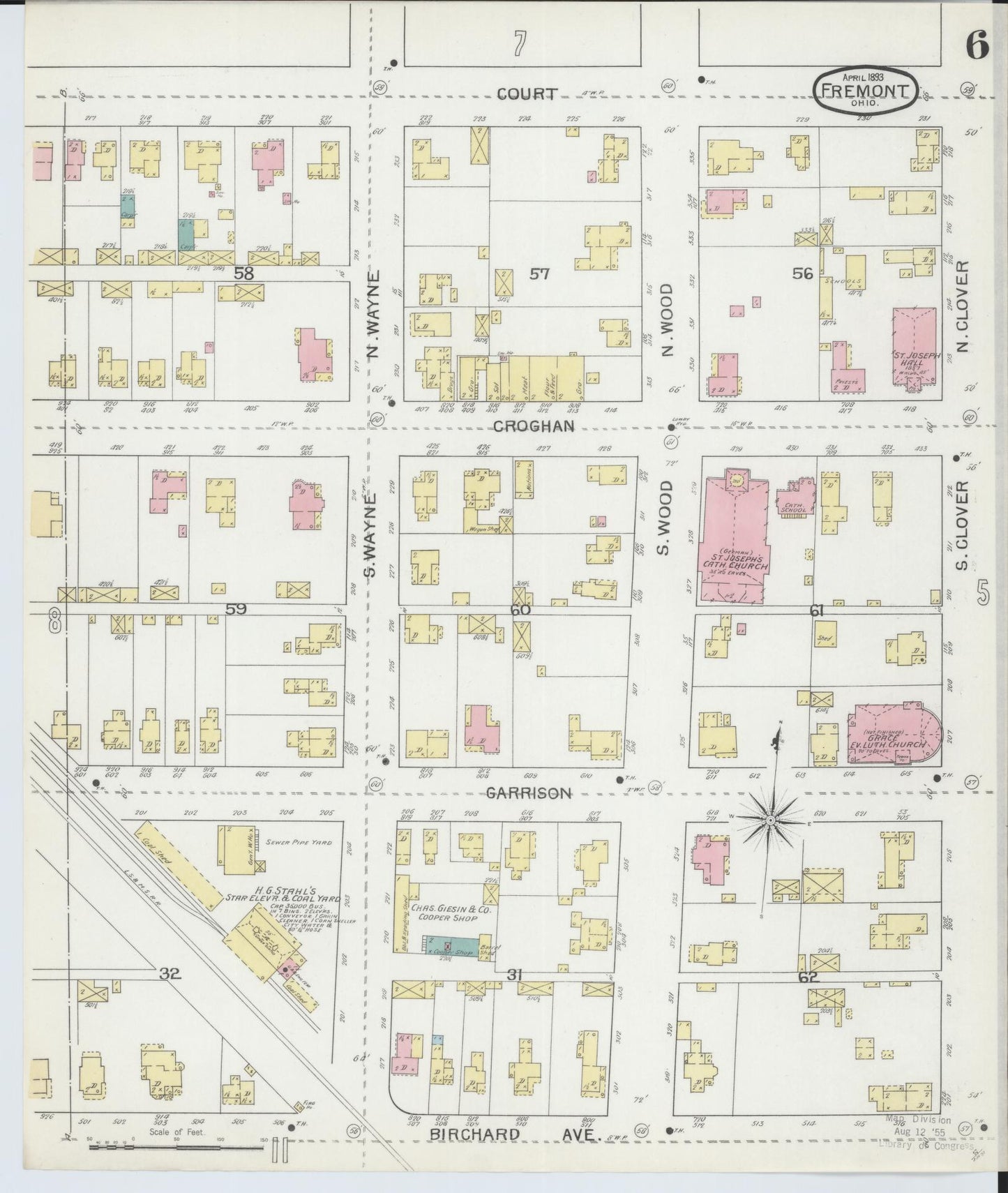 Sanborn Fire Insurance Map from Fremont, Sandusky County, Ohio (1893), Sheet #0006 - Historic Sanborn Fire Insurance Map Print, vintage old map wall art, antique decor, genealogy gift, Ohio Ohio map