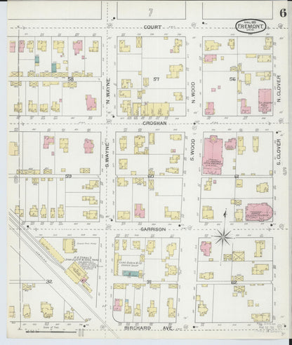 Sanborn Fire Insurance Map from Fremont, Sandusky County, Ohio (1893), Sheet #0006 - Historic Sanborn Fire Insurance Map Print, vintage old map wall art, antique decor, genealogy gift, Ohio Ohio map