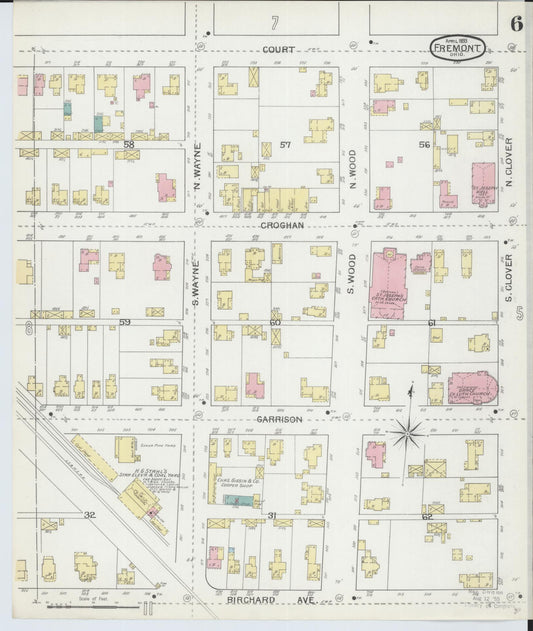 Sanborn Fire Insurance Map from Fremont, Sandusky County, Ohio (1893), Sheet #0006 - Historic Sanborn Fire Insurance Map Print, vintage old map wall art, antique decor, genealogy gift, Ohio Ohio map