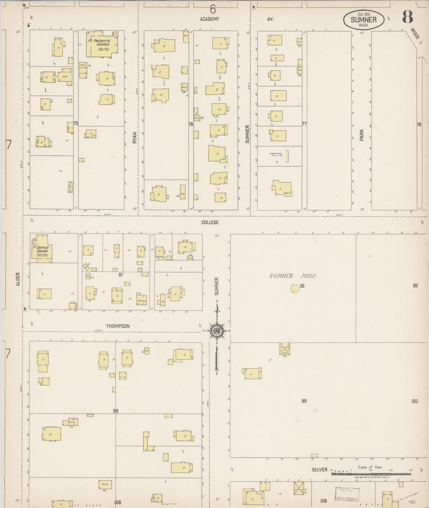 Sanborn Fire Insurance Map from Sumner, Pierce County, Washington (1919), Sheet #0008 - Historic Sanborn Fire Insurance Map Print, vintage old map wall art, antique decor, genealogy gift, Washington Washington map