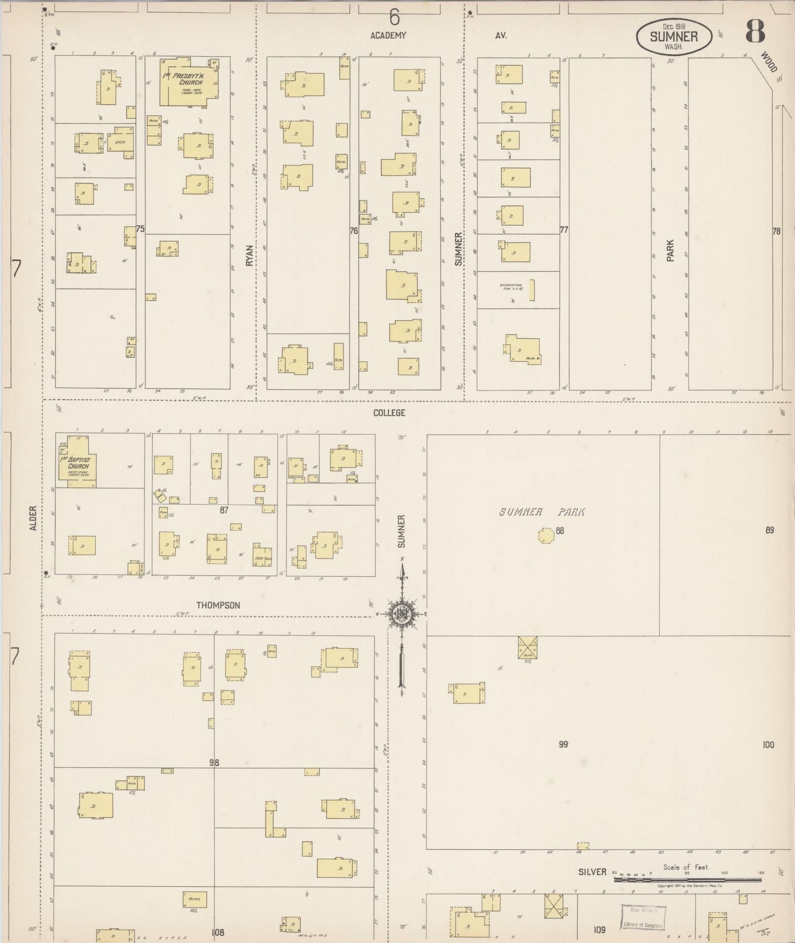 Sanborn Fire Insurance Map from Sumner, Pierce County, Washington (1919), Sheet #0008 - Historic Sanborn Fire Insurance Map Print, vintage old map wall art, antique decor, genealogy gift, Washington Washington map