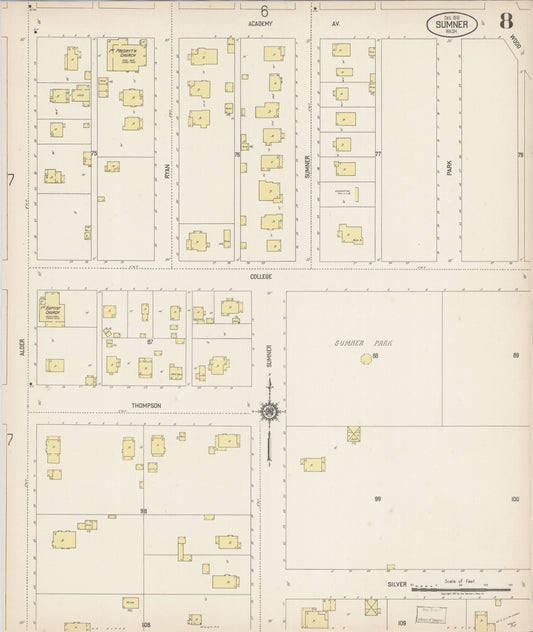 Sanborn Fire Insurance Map from Sumner, Pierce County, Washington (1919), Sheet #0008 - Historic Sanborn Fire Insurance Map Print, vintage old map wall art, antique decor, genealogy gift, Washington Washington map