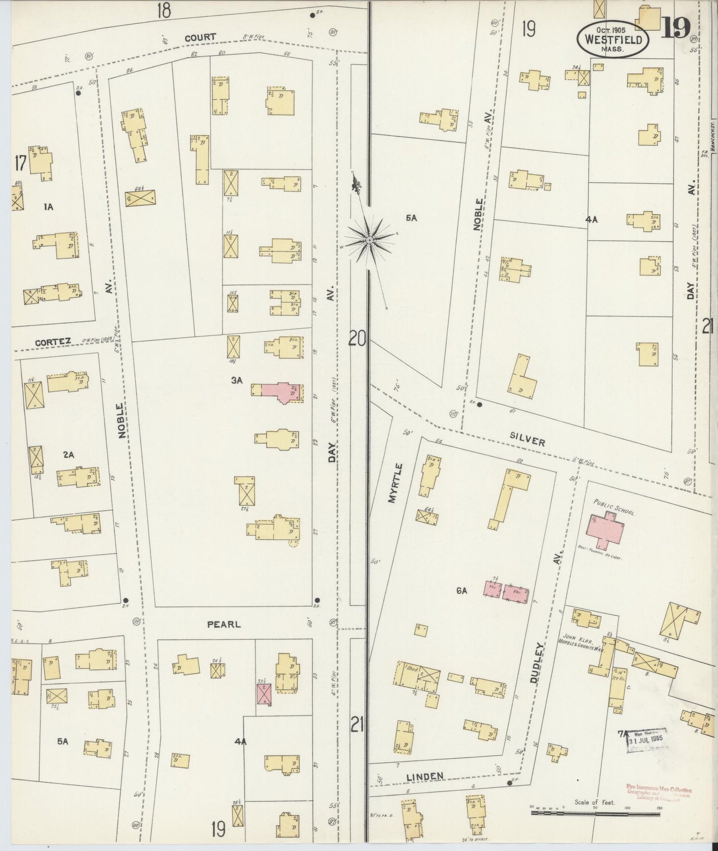 Sanborn Fire Insurance Map from Westfield, Hampden County, Massachusetts (1905), Sheet #0019 - Complete Map Set gallery image, historic Sanborn map, vintage wall art, Massachusetts Massachusetts