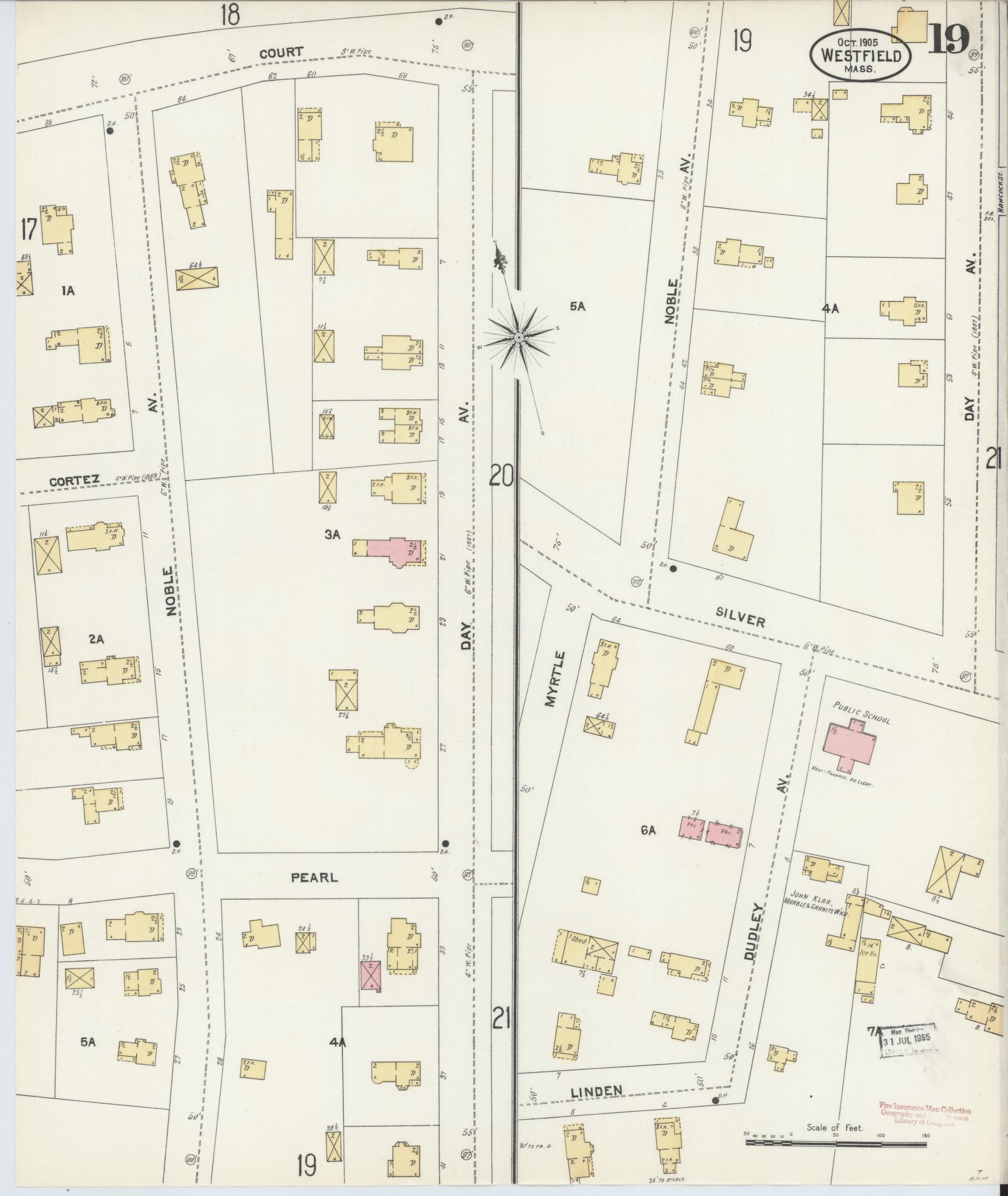 Sanborn Fire Insurance Map from Westfield, Hampden County, Massachusetts (1905), Sheet #0019 - Complete Map Set gallery image, historic Sanborn map, vintage wall art, Massachusetts Massachusetts
