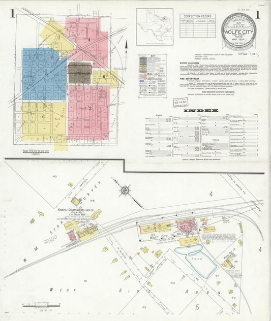 Sanborn Fire Insurance Map from Wolfe City, Hunt County, Texas (1934), Sheet #0001 - Historic Sanborn Fire Insurance Map Print, vintage old map wall art, antique decor, genealogy gift, Texas Texas map