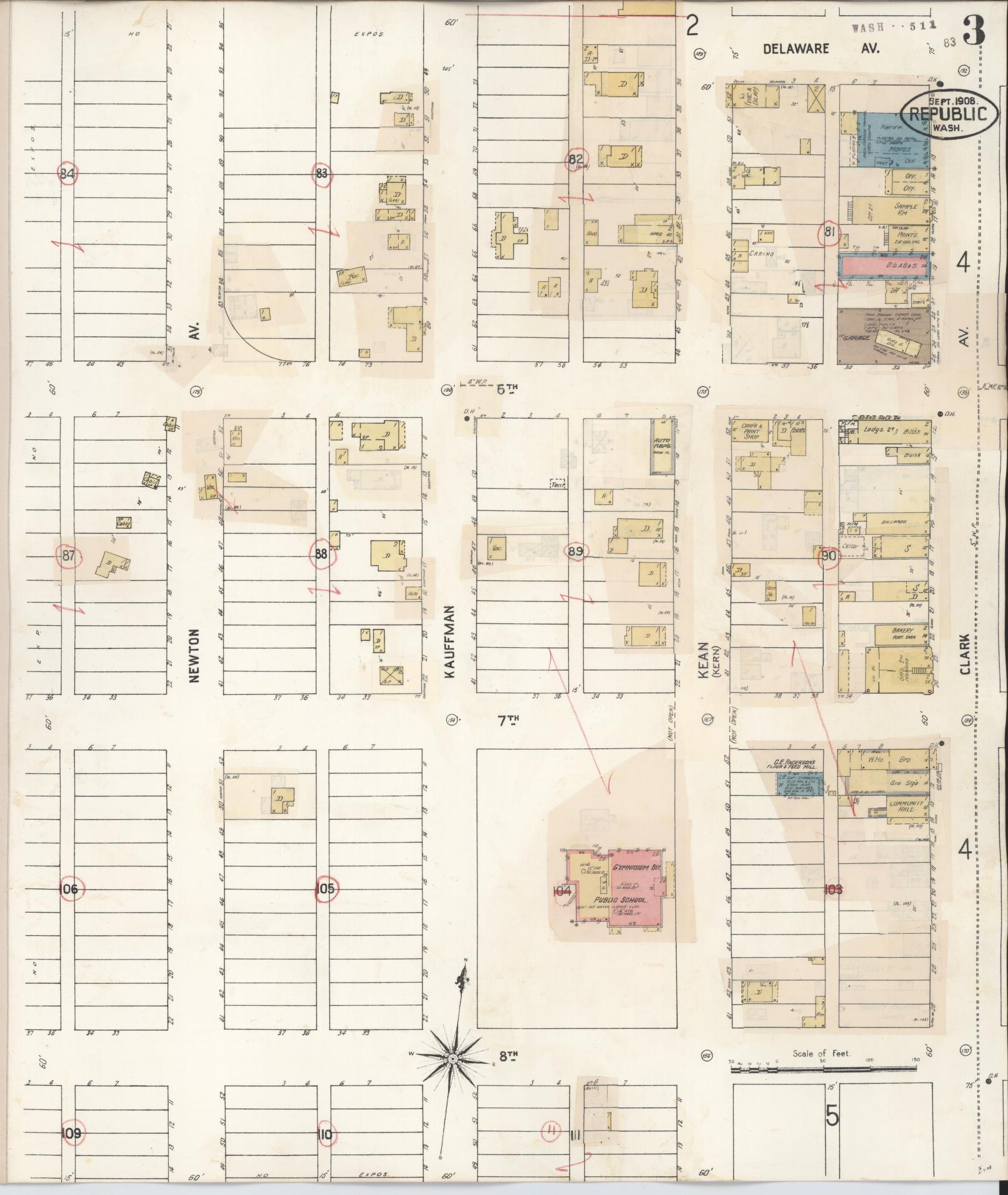 Sanborn Fire Insurance Map from Republic, Ferry County, Washington (1932), Sheet #0003 - Historic Sanborn Fire Insurance Map Print, vintage old map wall art, antique decor, genealogy gift, Washington Washington map