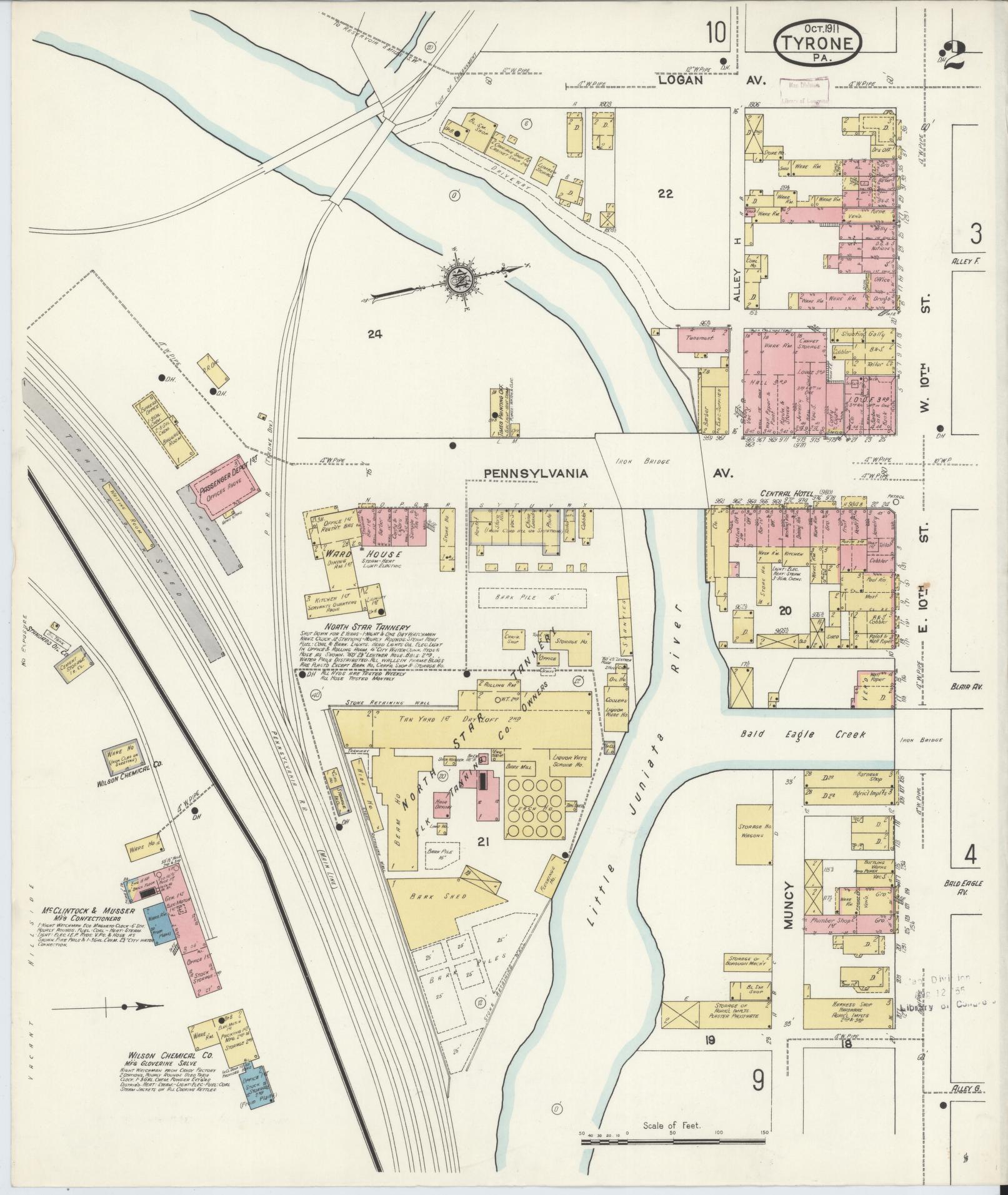 Sanborn Fire Insurance Map from Tyrone, Blair County, Pennsylvania (1911), Sheet #0002 - Complete Map Set gallery image, historic Sanborn map, vintage wall art, Pennsylvania Pennsylvania