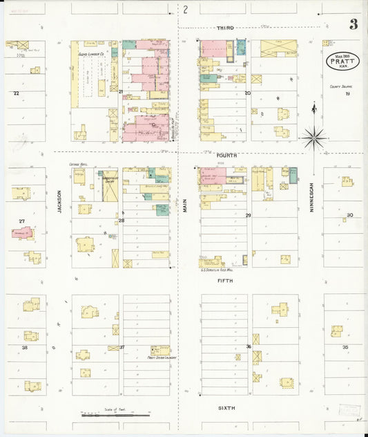 Sanborn Fire Insurance Map from Pratt, Pratt County, Kansas (1905), Sheet #0003 - Historic Sanborn Fire Insurance Map Print, vintage old map wall art, antique decor, genealogy gift, Kansas Kansas map