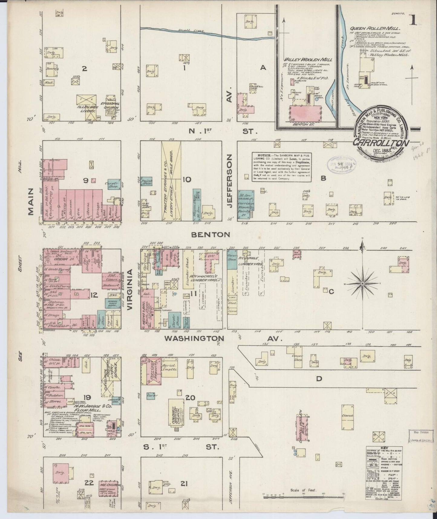 Sanborn Fire Insurance Map from Carrollton, Carroll County, Missouri (1883), Sheet #0001 - Complete Map Set gallery image, historic Sanborn map, vintage wall art, Missouri Missouri
