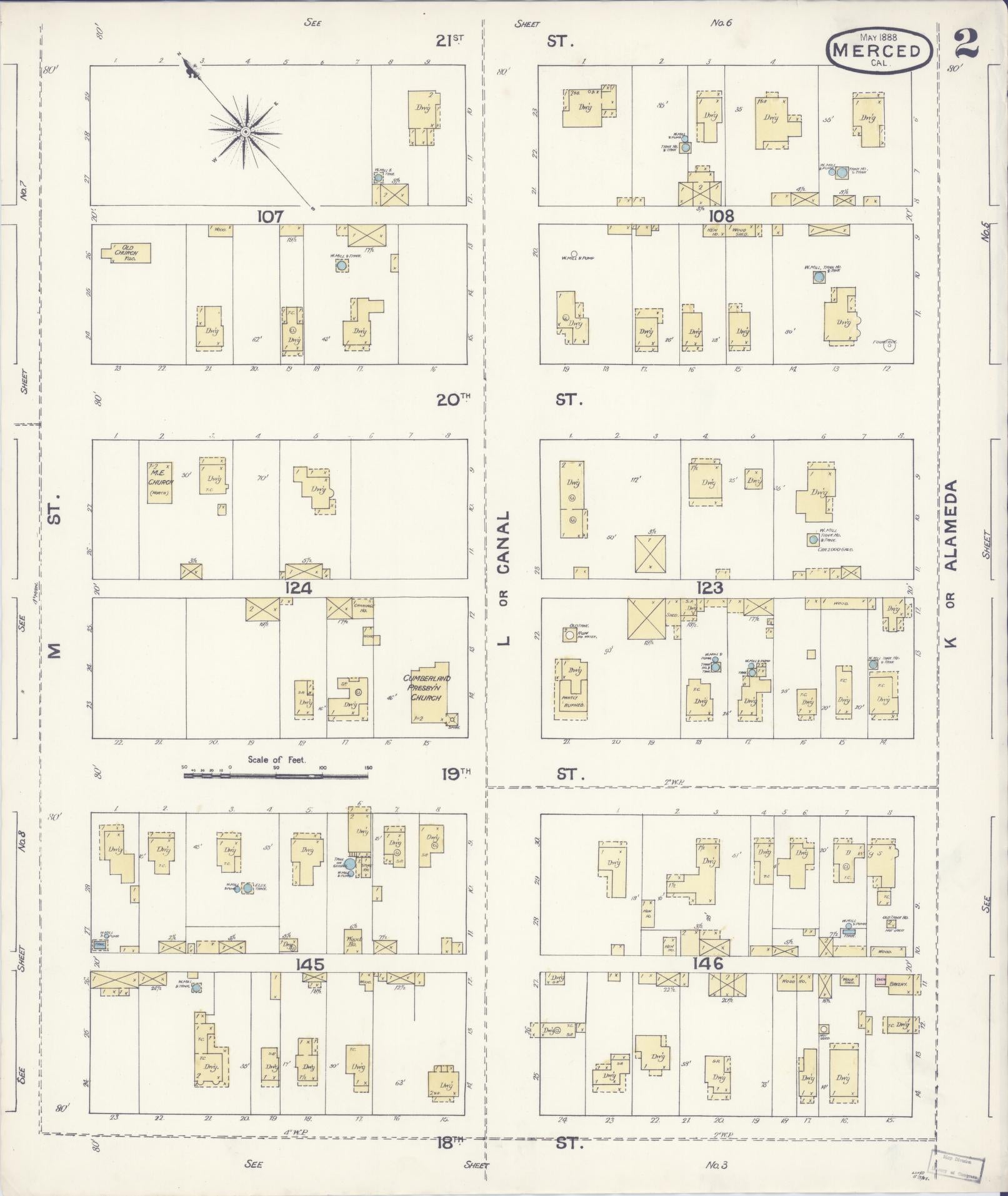 Sanborn Fire Insurance Map from Merced, Merced County, California (1888), Sheet #0002 - Historic Sanborn Fire Insurance Map Print, vintage old map wall art, antique decor, genealogy gift, California California map