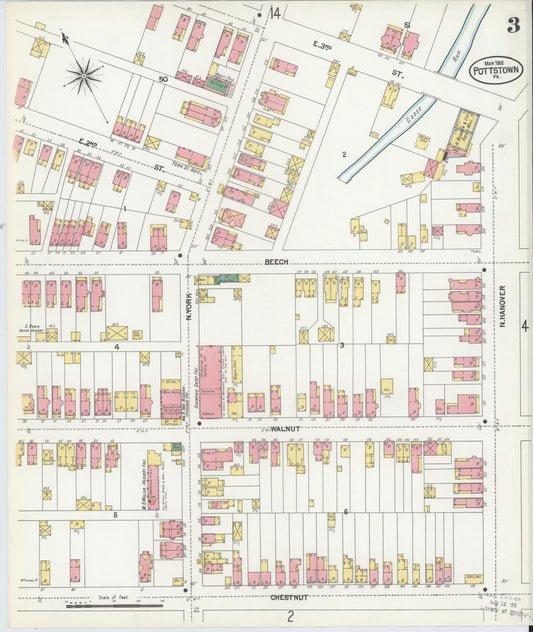 Sanborn Fire Insurance Map from Pottstown, Montgomery County, Pennsylvania (1902), Sheet #0003 - Historic Sanborn Fire Insurance Map Print, vintage old map wall art, antique decor, genealogy gift, Pennsylvania Pennsylvania map