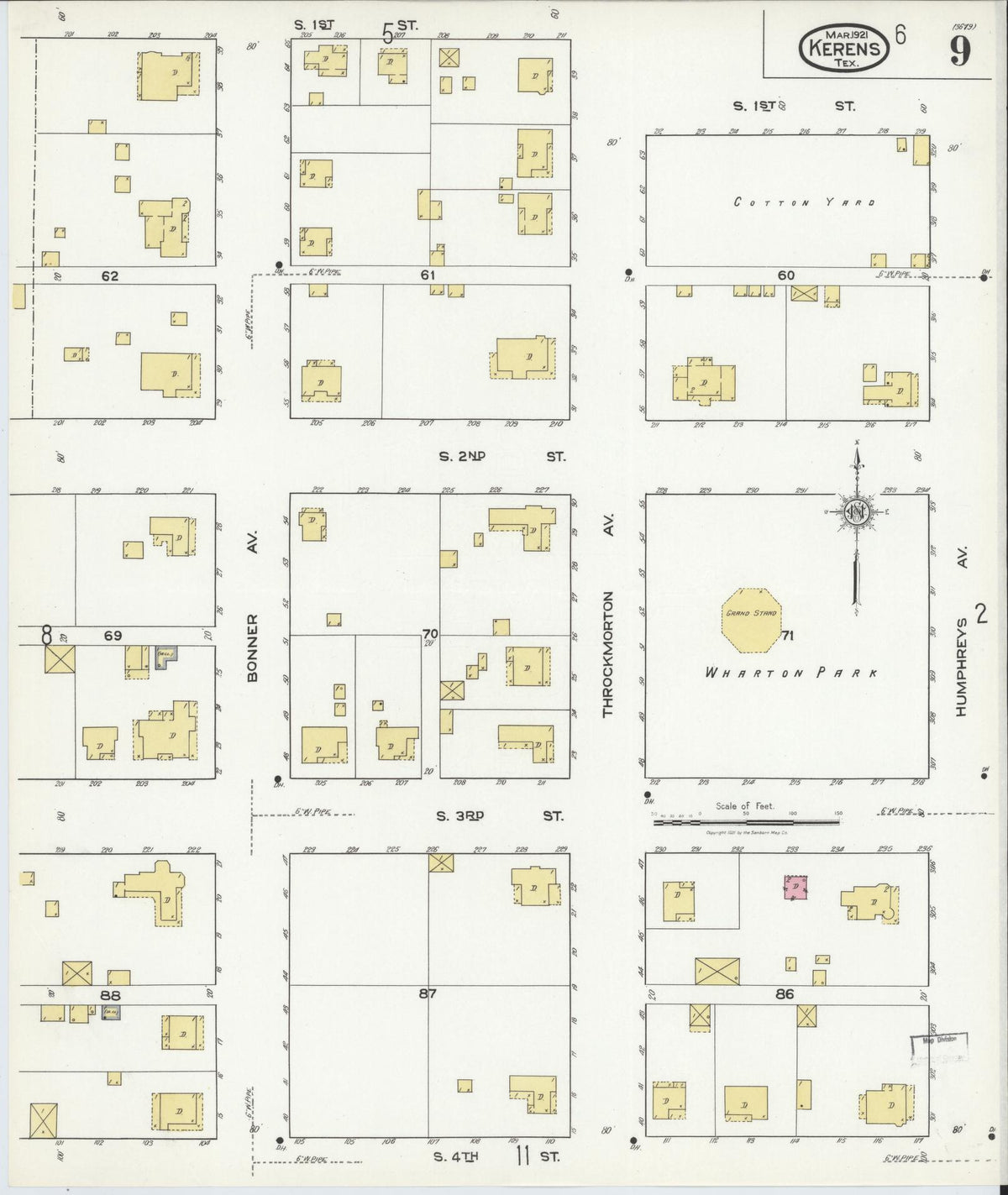 Sanborn Fire Insurance Map from Kerens, Navarro County, Texas (1921), Sheet #0009 - Historic Sanborn Fire Insurance Map Print, vintage old map wall art, antique decor, genealogy gift, Texas Texas map