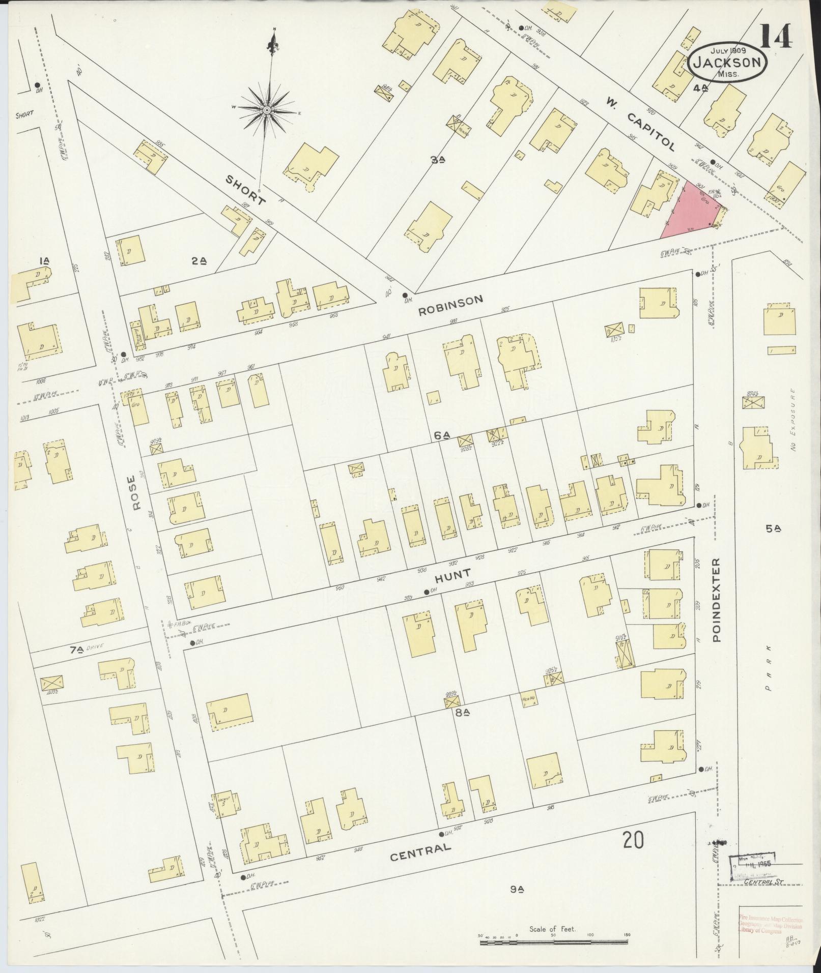 Sanborn Fire Insurance Map from Jackson, Hinds County, Mississippi (1909), Sheet #0014 - Complete Map Set gallery image, historic Sanborn map, vintage wall art, Mississippi Mississippi