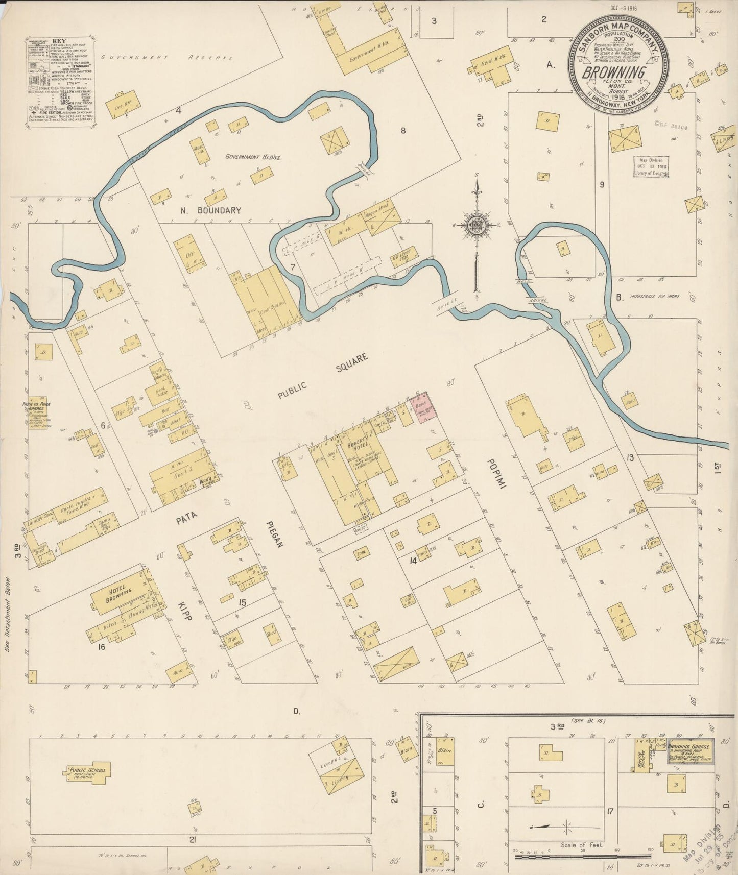Sanborn Fire Insurance Map from Browning, Teton County, Montana (1916), Sheet #0001 - Historic Sanborn Fire Insurance Map Print, vintage old map wall art, antique decor, genealogy gift, Montana Montana map