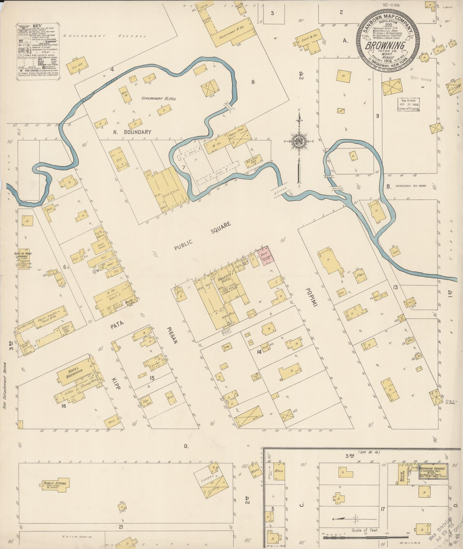 Sanborn Fire Insurance Map from Browning, Teton County, Montana (1916), Sheet #0001 - Historic Sanborn Fire Insurance Map Print, vintage old map wall art, antique decor, genealogy gift, Montana Montana map