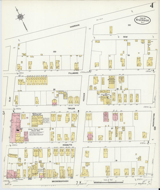 Sanborn Fire Insurance Map from Riverside, Burlington County, New Jersey (1911), Sheet #0004 - Historic Sanborn Fire Insurance Map Print, vintage old map wall art, antique decor, genealogy gift, New Jersey New Jersey map