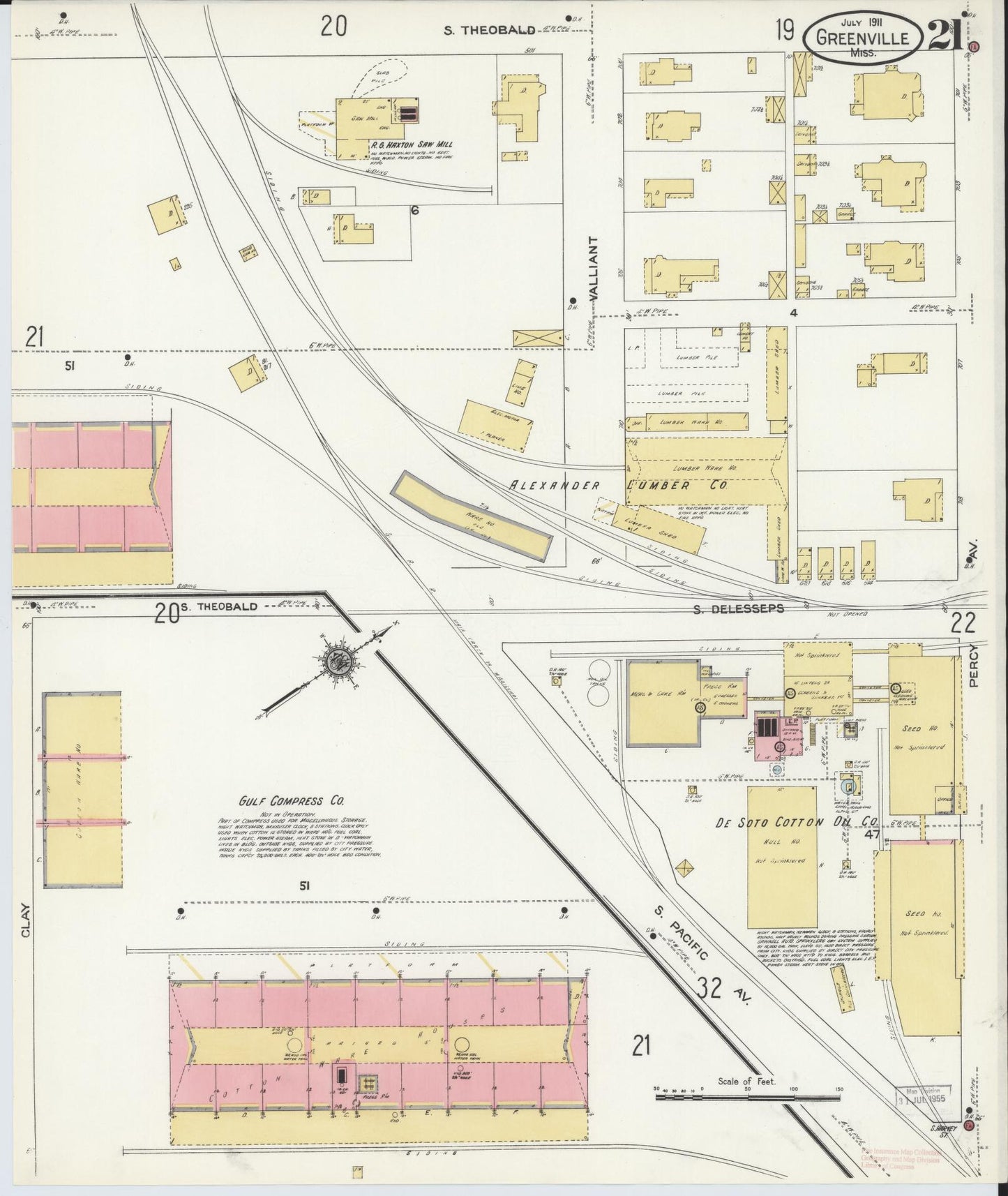 Sanborn Fire Insurance Map from Greenville, Washington County, Mississippi (1911), Sheet #0021 - Complete Map Set gallery image, historic Sanborn map, vintage wall art, Mississippi Mississippi