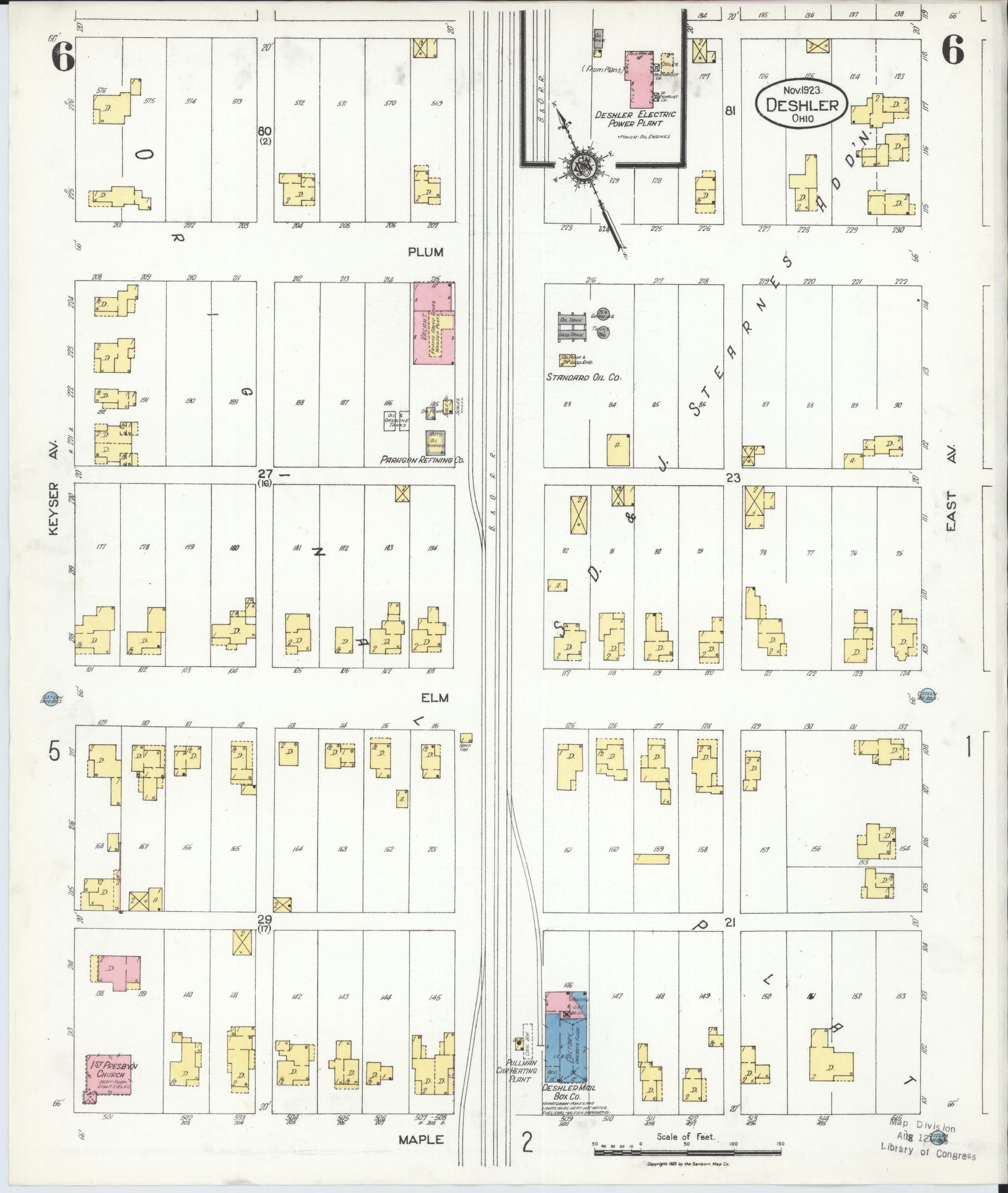 Sanborn Fire Insurance Map from Deshler, Henry County, Ohio (1923), Sheet #0006 - Historic Sanborn Fire Insurance Map Print, vintage old map wall art, antique decor, genealogy gift, Ohio Ohio map