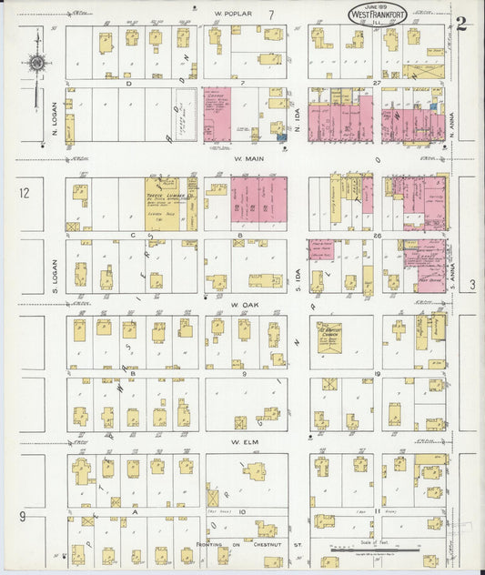 Sanborn Fire Insurance Map from West Frankfort, Franklin County, Illinois (1919), Sheet #0002 - Historic Sanborn Fire Insurance Map Print, vintage old map wall art, antique decor, genealogy gift, Illinois Illinois map