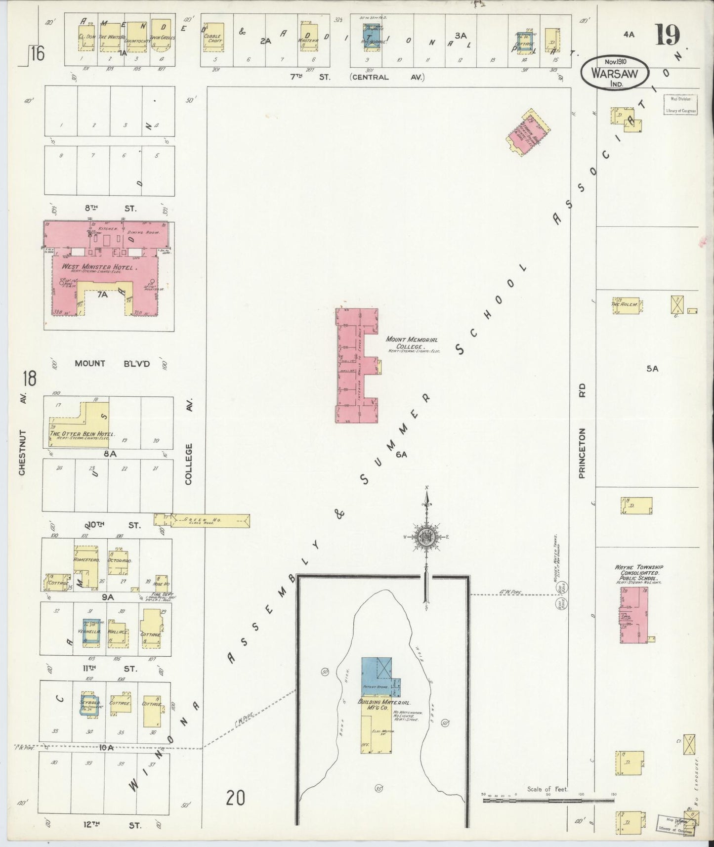 Sanborn Fire Insurance Map from Warsaw, Kosciusko County, Indiana (1910), Sheet #0019 - Complete Map Set gallery image, historic Sanborn map, vintage wall art, Indiana Indiana