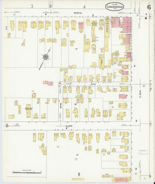 Sanborn Fire Insurance Map from Canandaigua, Ontario County, New York (1911), Sheet #0006 - Historic Sanborn Fire Insurance Map Print, vintage old map wall art, antique decor, genealogy gift, New York New York map