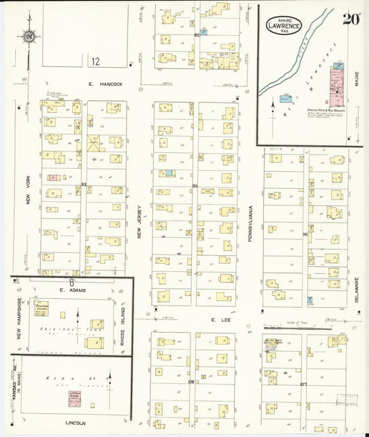 Sanborn Fire Insurance Map from Lawrence, Douglas County, Kansas (1912), Sheet #0020 - Historic Sanborn Fire Insurance Map Print, vintage old map wall art, antique decor, genealogy gift, Kansas Kansas map