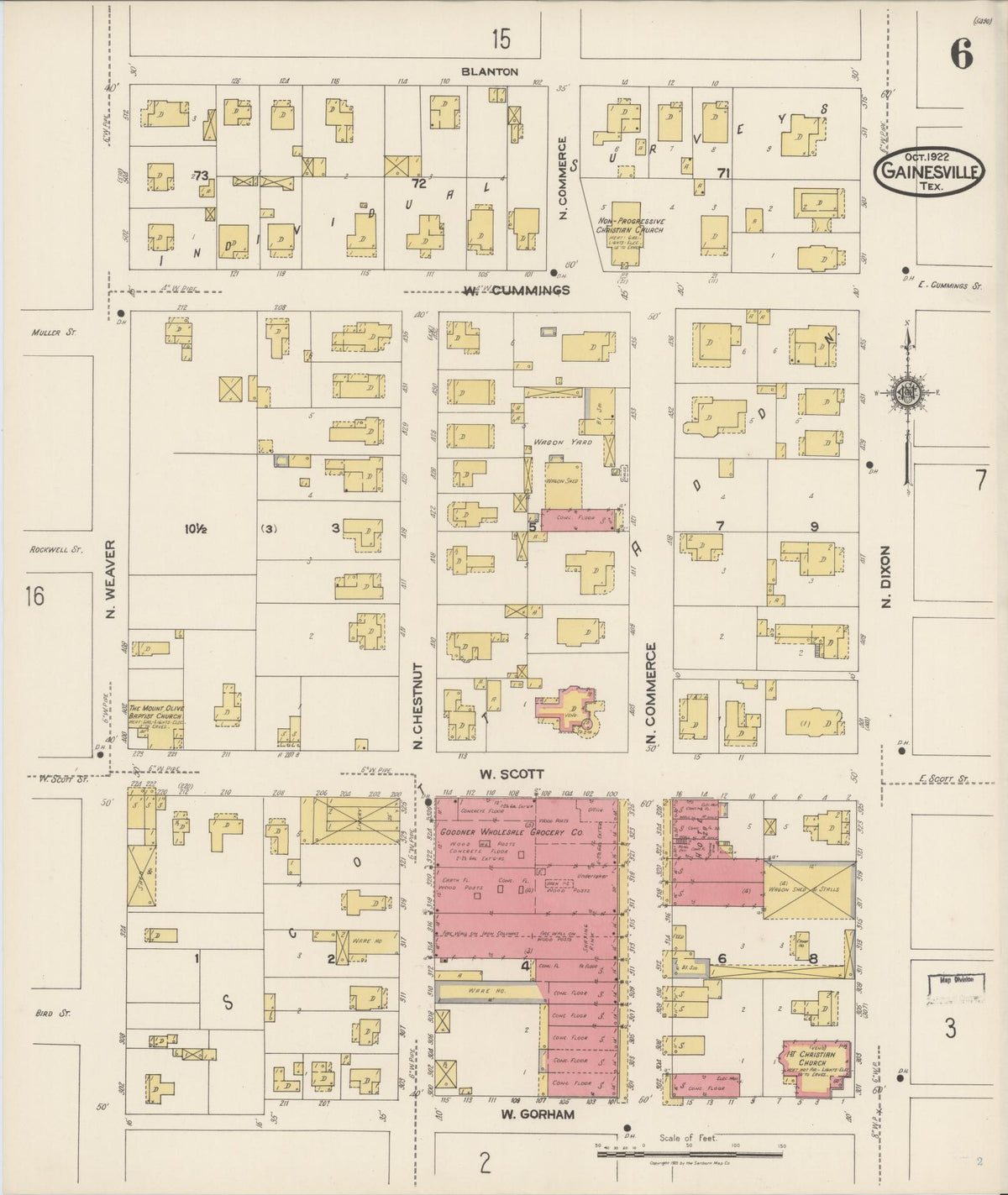Sanborn Fire Insurance Map from Gainesville, Cooke County, Texas (1922), Sheet #0006 - Complete Map Set gallery image, historic Sanborn map, vintage wall art, Texas Texas