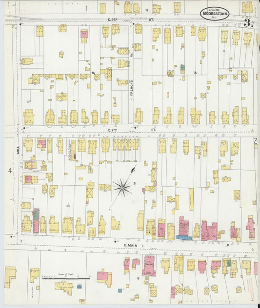 Sanborn Fire Insurance Map from Moorestown, Burlington County, New Jersey (1905), Sheet #0003 - Historic Sanborn Fire Insurance Map Print, vintage old map wall art, antique decor, genealogy gift, New Jersey New Jersey map