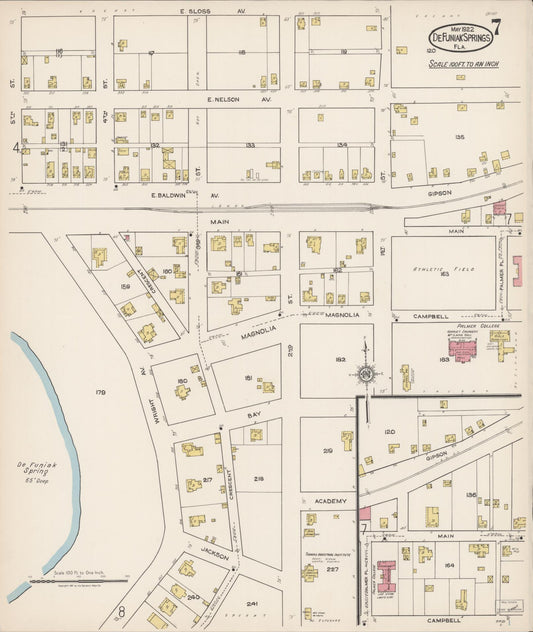Sanborn Fire Insurance Map from De Funiak Springs, Walton County, Florida (1922), Sheet #0007 - Historic Sanborn Fire Insurance Map Print, vintage old map wall art, antique decor, genealogy gift, Florida Florida map