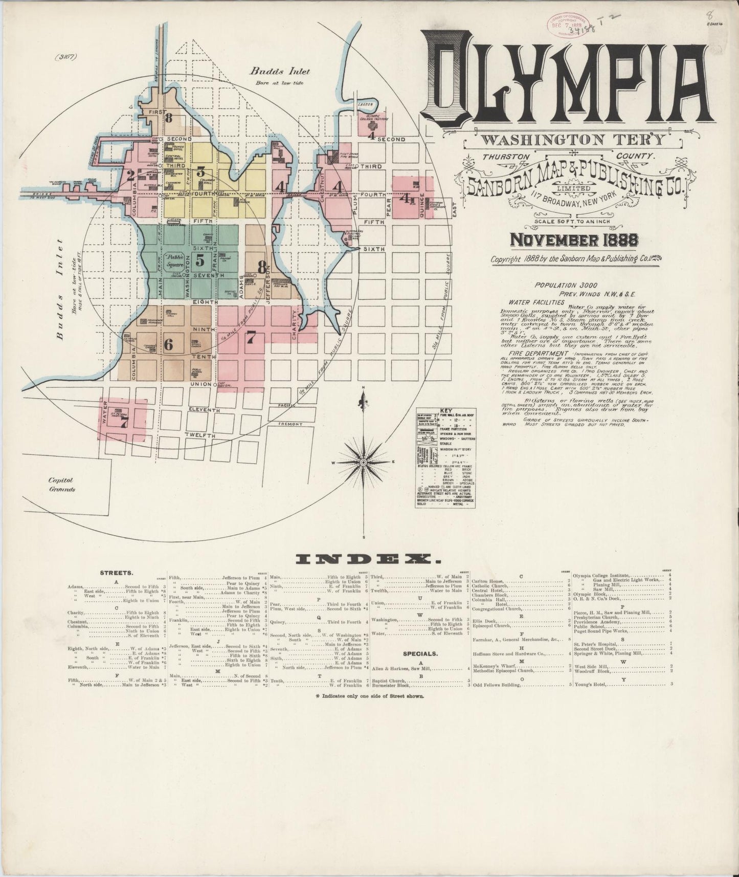 Sanborn Fire Insurance Map from Olympia, Thurston County, Washington (1888), Sheet #0001 - Complete Map Set gallery image, historic Sanborn map, vintage wall art, Washington Washington