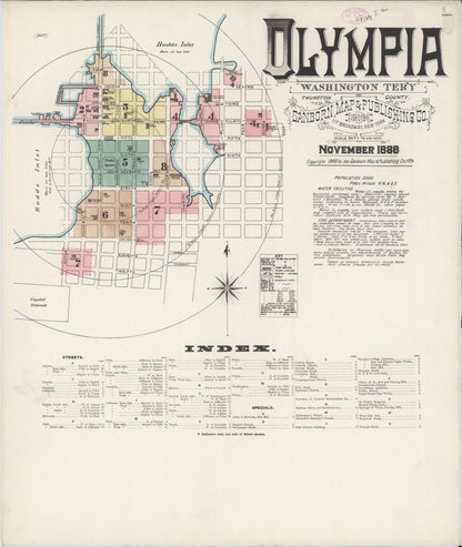 Sanborn Fire Insurance Map from Olympia, Thurston County, Washington (1888), Sheet #0001 - Complete Map Set gallery image, historic Sanborn map, vintage wall art, Washington Washington