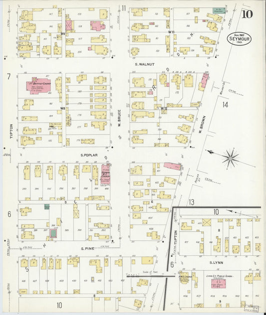 Sanborn Fire Insurance Map from Seymour, Jackson County, Indiana (1907), Sheet #0010 - Historic Sanborn Fire Insurance Map Print, vintage old map wall art, antique decor, genealogy gift, Indiana Indiana map