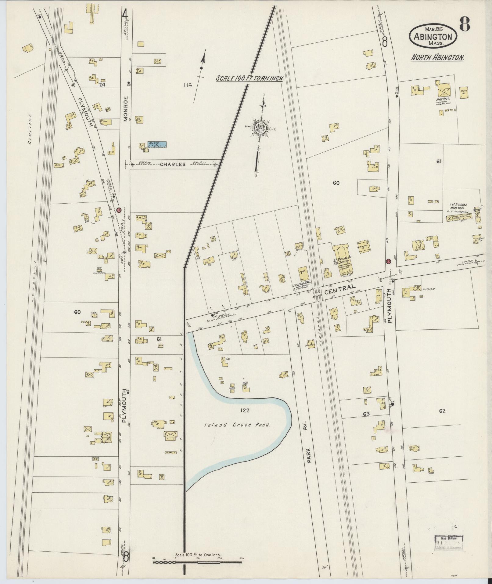 Sanborn Fire Insurance Map from Abington, Plymouth County, Massachusetts (1915), Sheet #0008 - Complete Map Set gallery image, historic Sanborn map, vintage wall art, Massachusetts Massachusetts