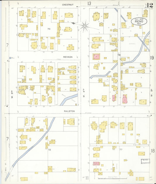 Sanborn Fire Insurance Map from Reno, Washoe County, Nevada (1904), Sheet #0012 - Historic Sanborn Fire Insurance Map Print, vintage old map wall art, antique decor, genealogy gift, Nevada Nevada map