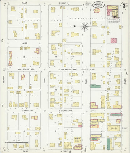 Sanborn Fire Insurance Map from Merrill, Lincoln County, Wisconsin (1907), Sheet #0003 - Historic Sanborn Fire Insurance Map Print, vintage old map wall art, antique decor, genealogy gift, Wisconsin Wisconsin map
