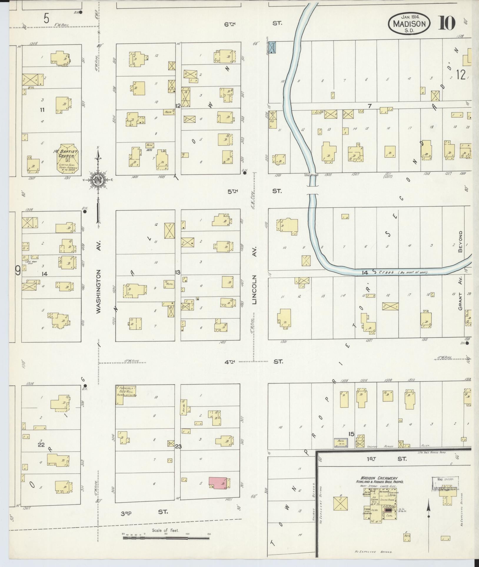 Sanborn Fire Insurance Map from Madison, Lake County, South Dakota (1914), Sheet #0010 - Complete Map Set gallery image, historic Sanborn map, vintage wall art, South Dakota South Dakota