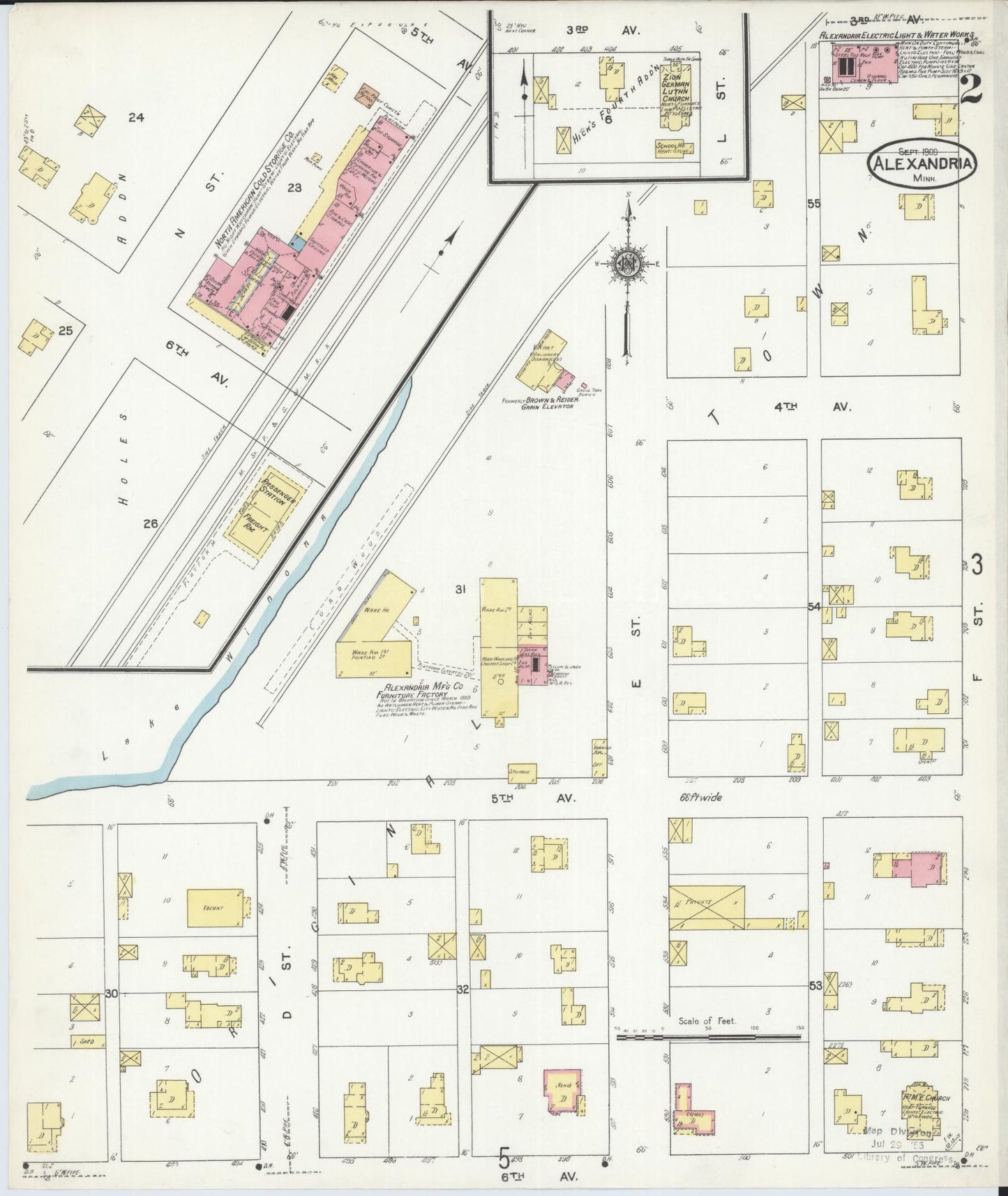 Sanborn Fire Insurance Map from Alexandria, Douglas County, Minnesota (1909), Sheet #0002 - Historic Sanborn Fire Insurance Map Print, vintage old map wall art, antique decor, genealogy gift, Minnesota Minnesota map