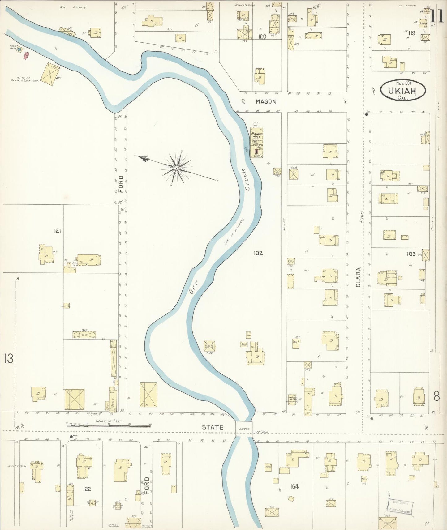Sanborn Fire Insurance Map from Ukiah, Mendocino County, California (1898), Sheet #0011 - Complete Map Set gallery image, historic Sanborn map, vintage wall art, California California