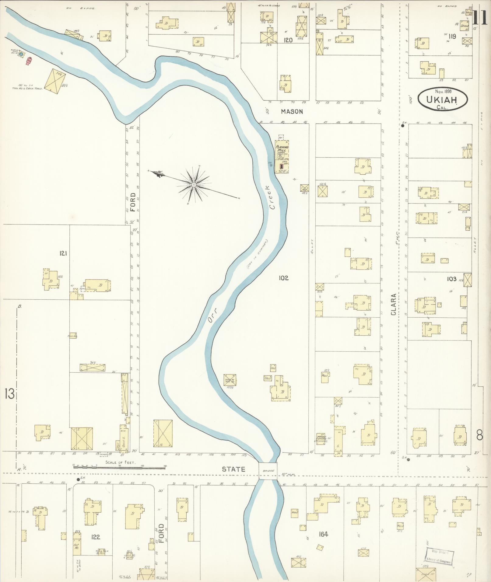 Sanborn Fire Insurance Map from Ukiah, Mendocino County, California (1898), Sheet #0011 - Complete Map Set gallery image, historic Sanborn map, vintage wall art, California California