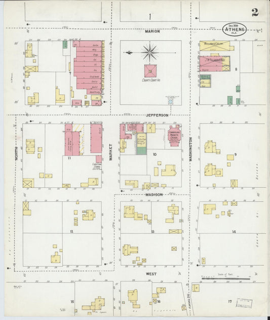 Sanborn Fire Insurance Map from Athens, Limestone County, Alabama (1899), Sheet #0002 - Historic Sanborn Fire Insurance Map Print, vintage old map wall art, antique decor, genealogy gift, Alabama Alabama map