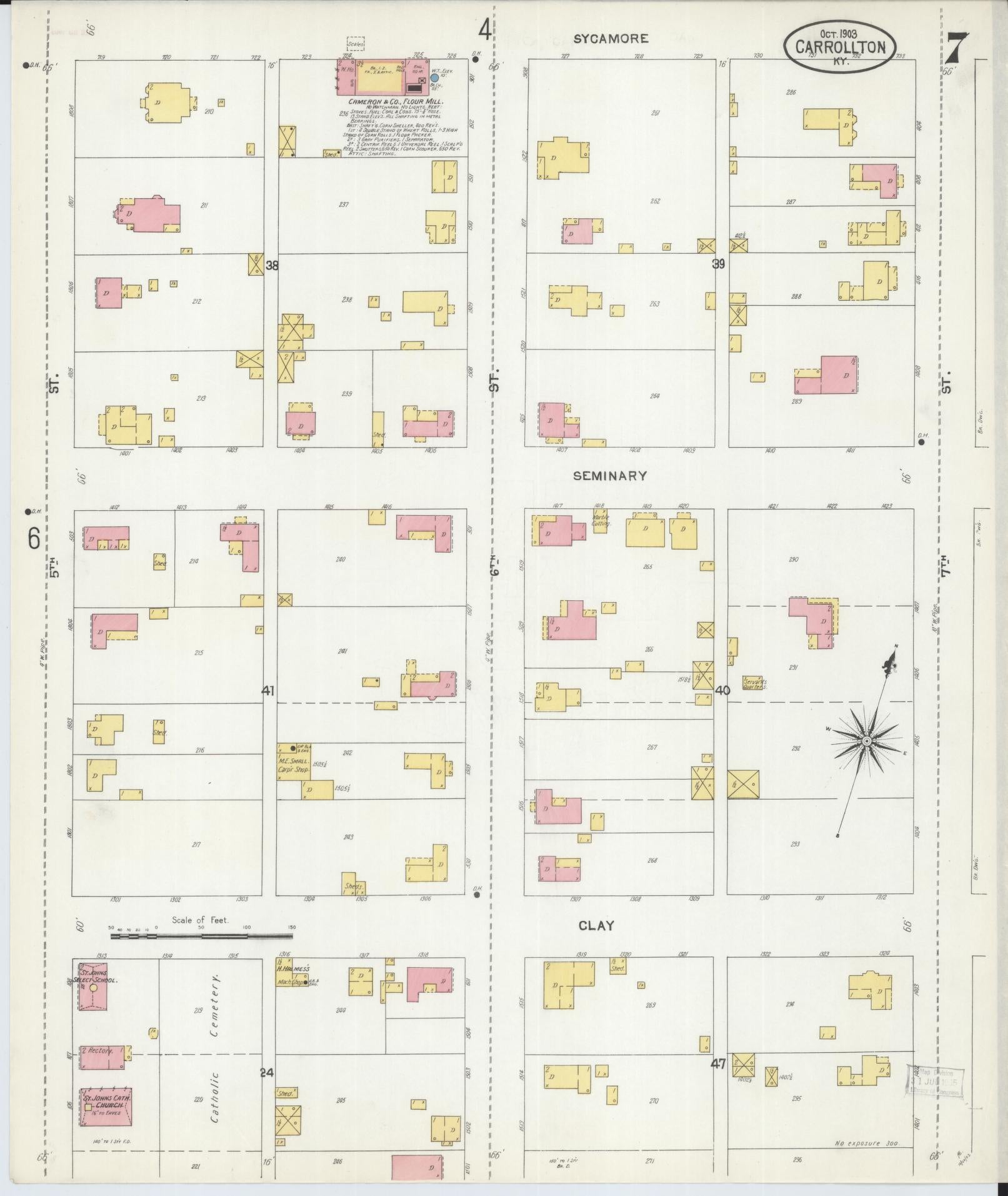 Sanborn Fire Insurance Map from Carrollton, Carroll County, Kentucky (1903), Sheet #0007 - Historic Sanborn Fire Insurance Map Print, vintage old map wall art, antique decor, genealogy gift, Kentucky Kentucky map